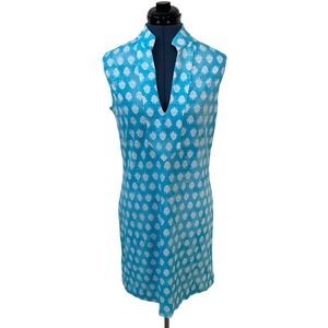 Jude Connally Kristen Dress Blue White Damask Print Sleeveless Shift Resort L